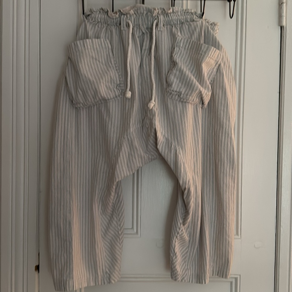 Casual Drawstring Wide-Leg Stripe Pants - Cream - Picture 2 of 7